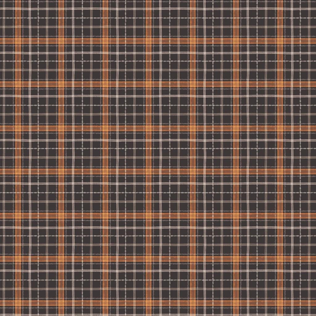 Cotton Fabric, 44" Pumpkins and Paws Collection in Harvest Plaid Charcoal by Camelot Fabrics