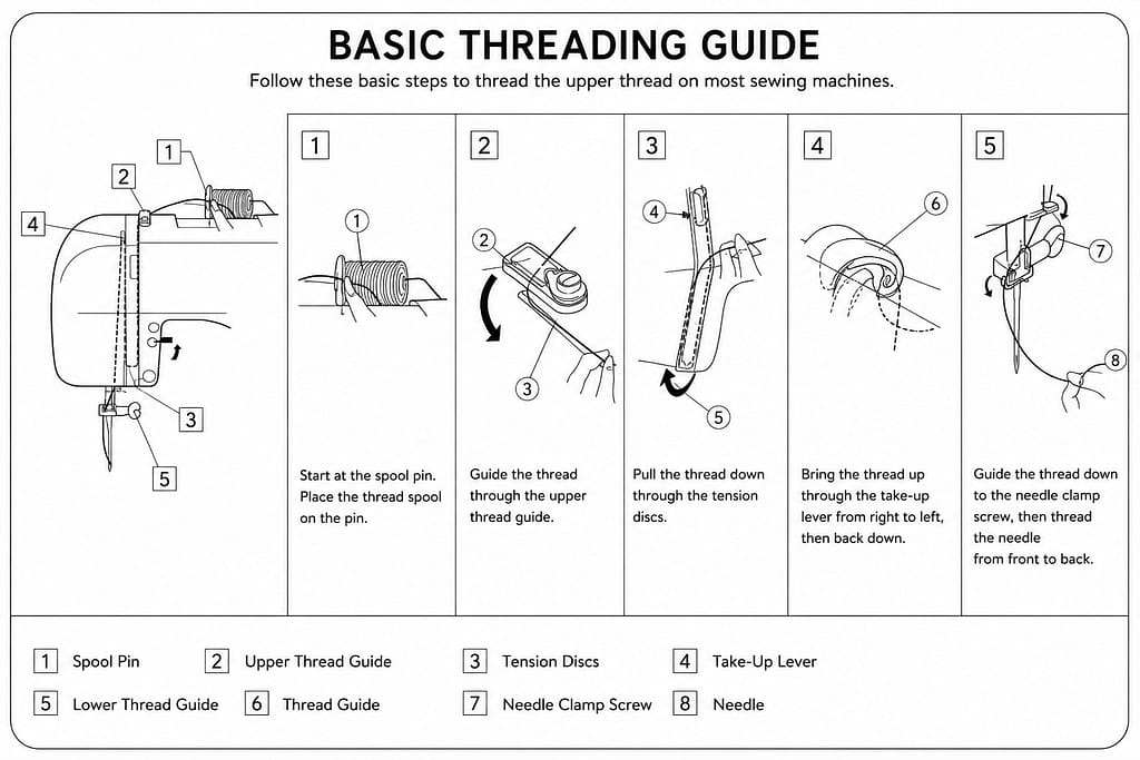 Basic sewing machine threading guide