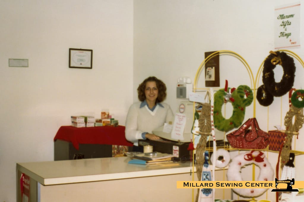 Cheri Most inside Fremont Sewing Center. Early 1980s
