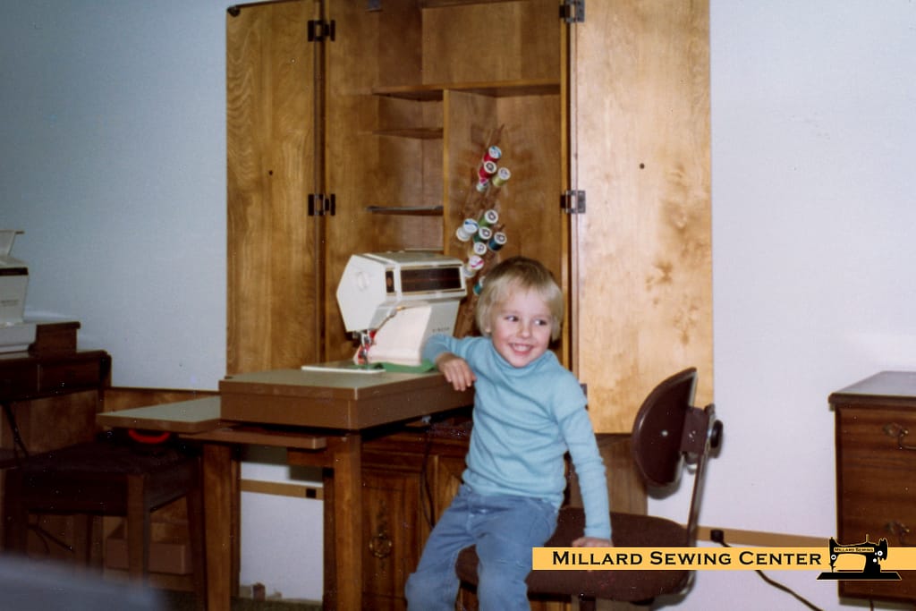 Brandon Most at the Singer 2001 in the Singer Model 380 Space Saver Cabinet. Fremont Sewing Center.