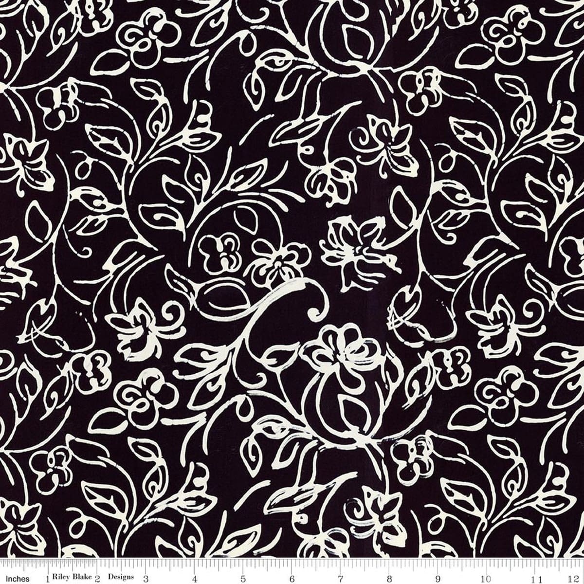 Cotton Fabric, 107"/108" Wide Back Batiks in Flora Noire Scrollwork Onyx by Riley Blake