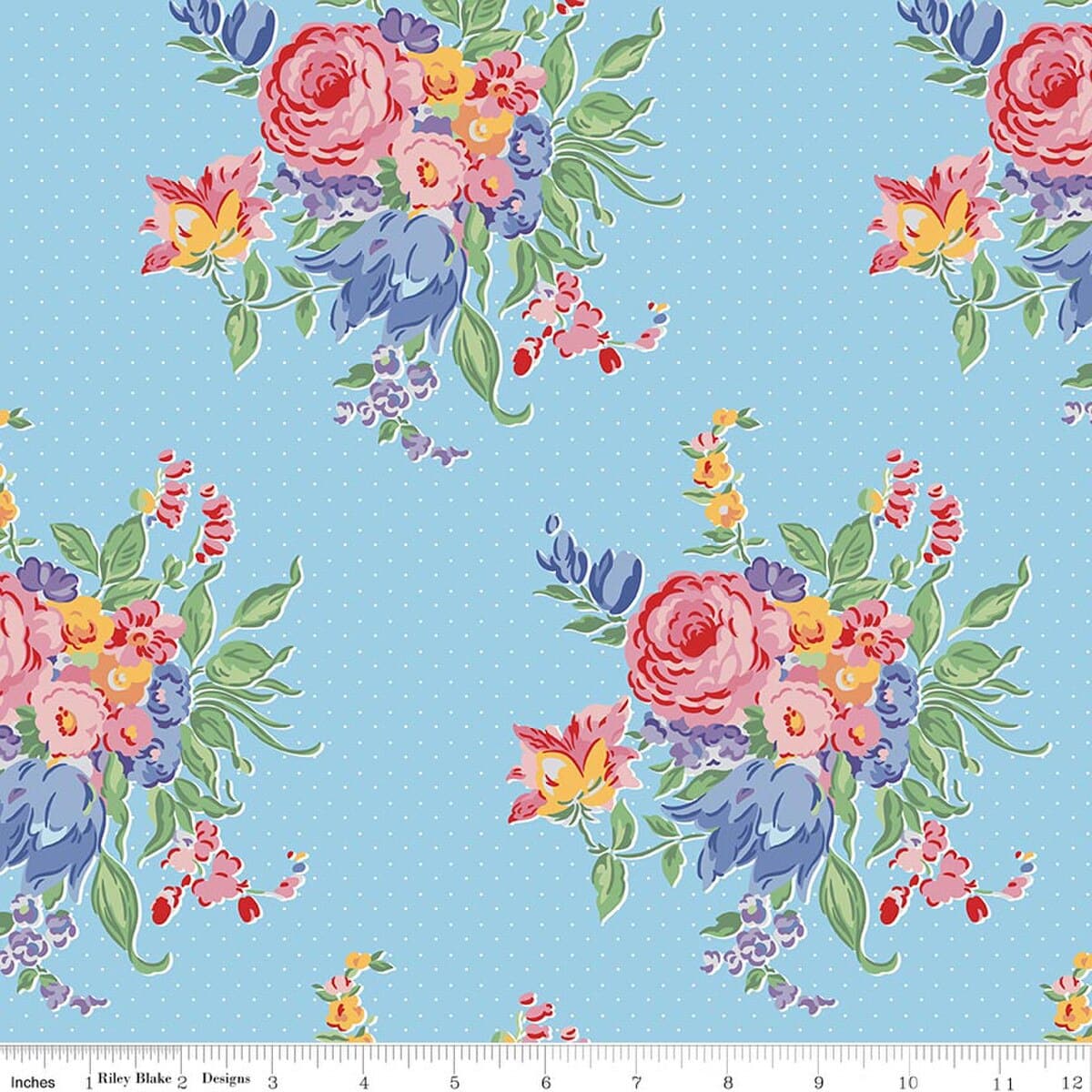 Cotton Fabric, 43"/44" Wide Dear Sweethearts in Floral Pindot Blue by Riley Blake Designs