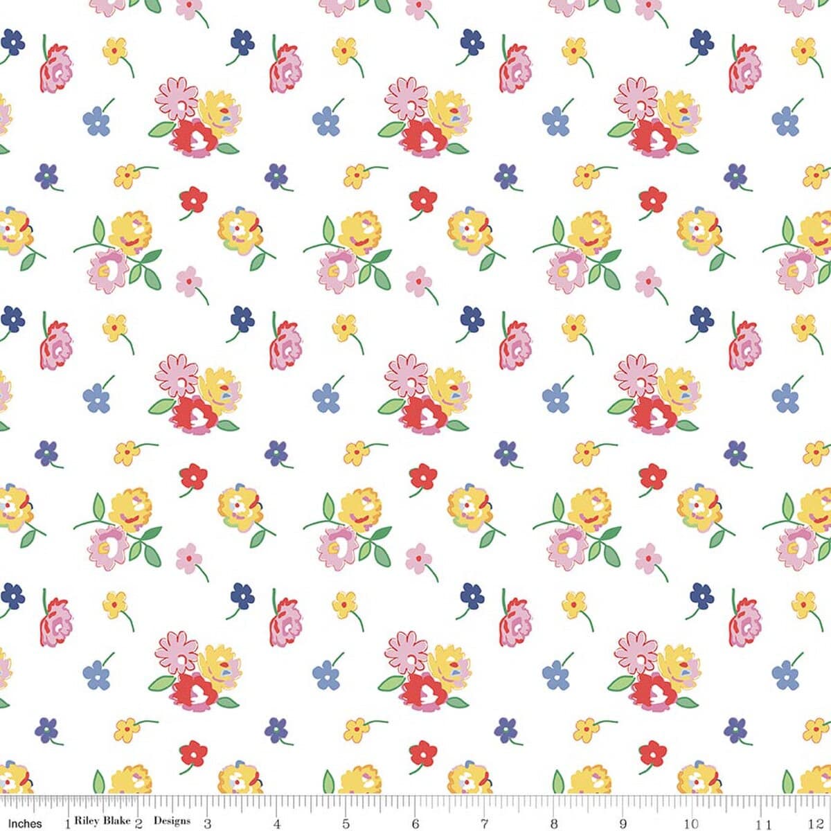 Cotton Fabric, 43"/44" Wide Dear Sweethearts in Floral Toss White by Riley Blake Designs