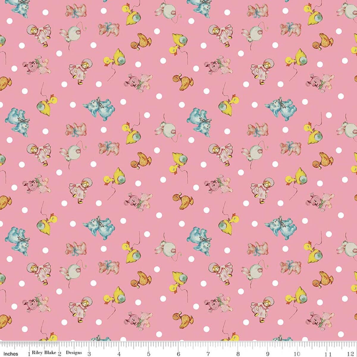 Cotton Fabric, 43"/44" Wide Dear Sweethearts in Toy Toss Pink by Riley Blake Designs