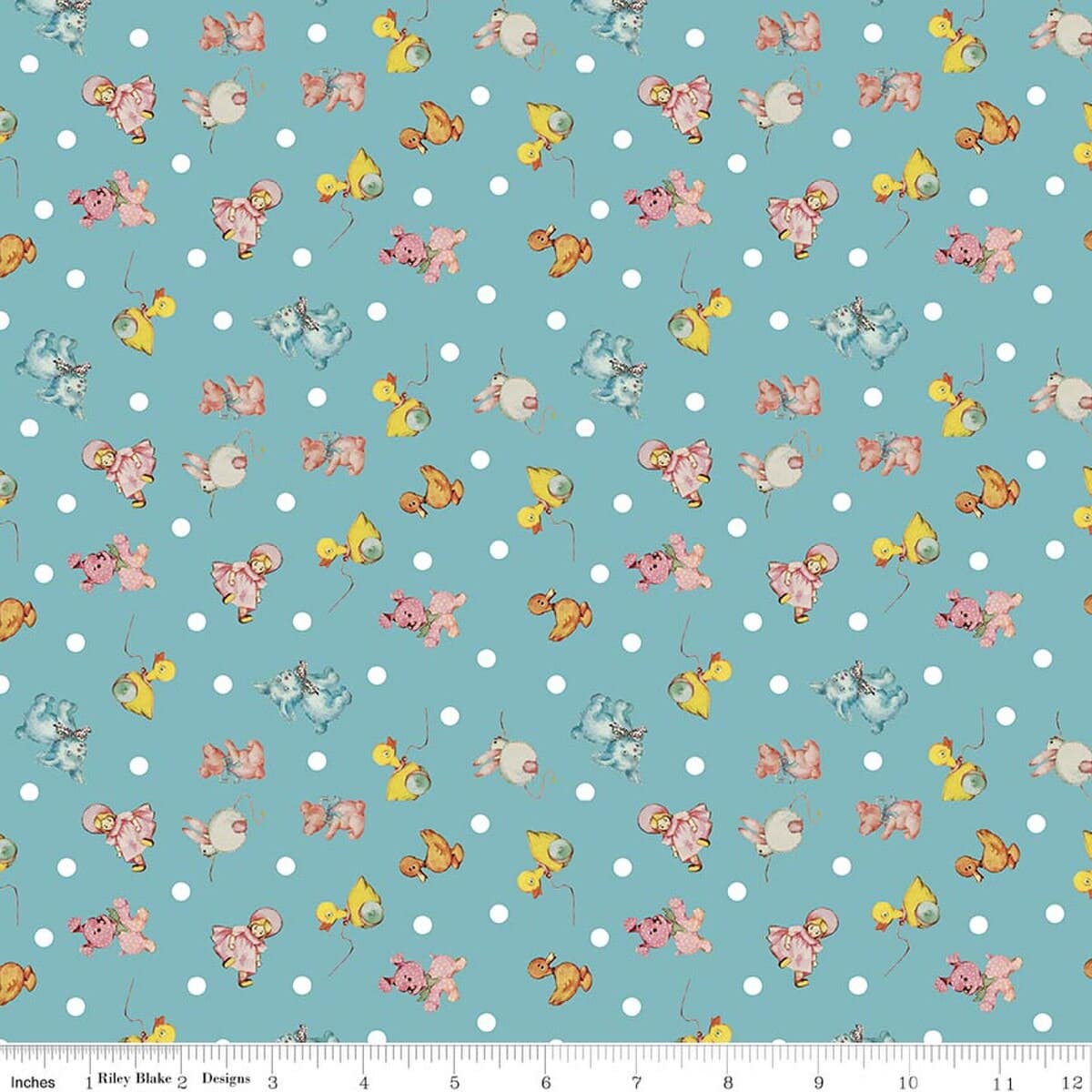 Cotton Fabric, 43"/44" Wide Dear Sweethearts in Toy Toss Teal by Riley Blake Designs