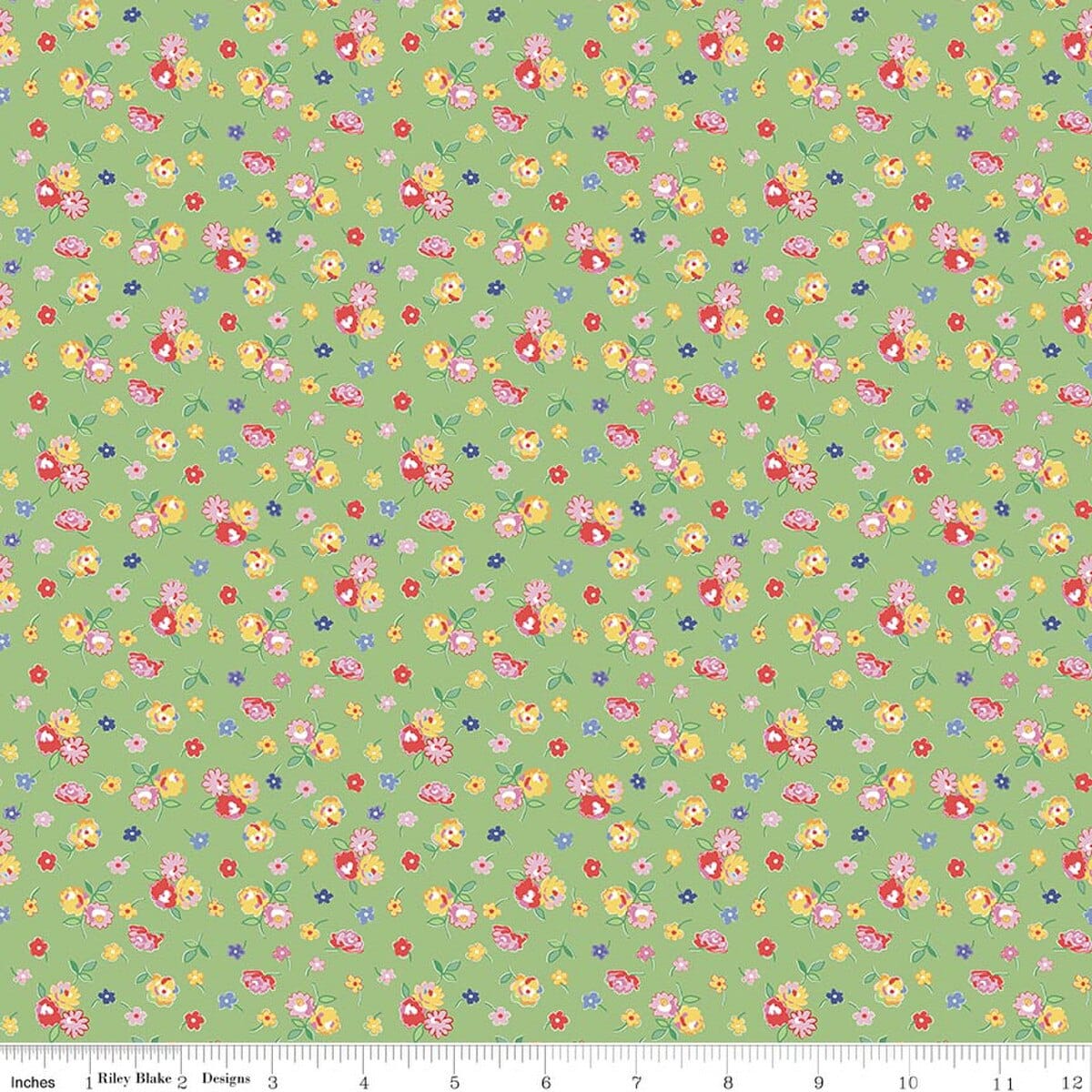 Cotton Fabric, 43"/44" Wide Dear Sweethearts in Calico Green by Riley Blake Designs