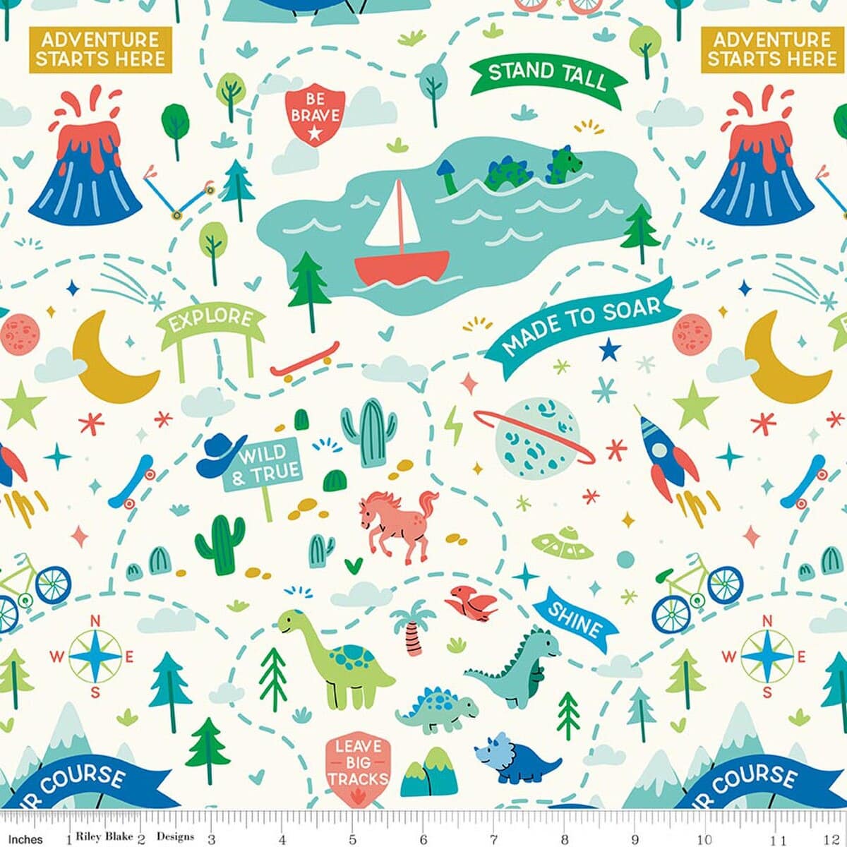Cotton Fabric, 43"/44" Wide Brave Your Way in Adventure Awaits Cloud by Riley Blake Designs