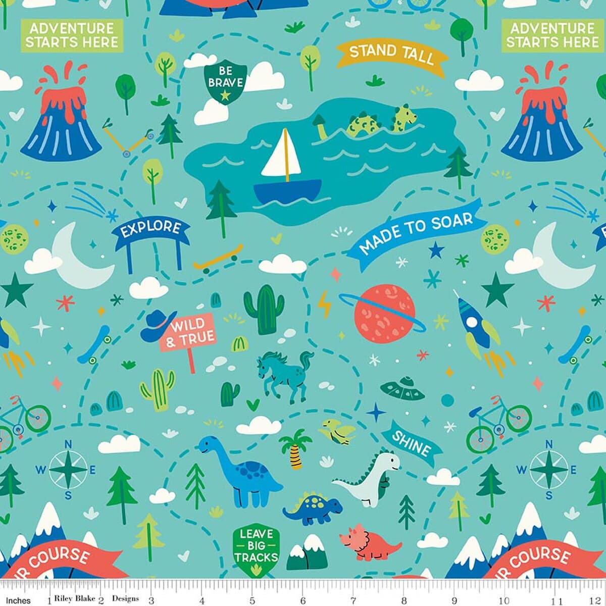 Cotton Fabric, 43"/44" Wide Brave Your Way in Adventure Awaits Lagoon by Riley Blake Designs