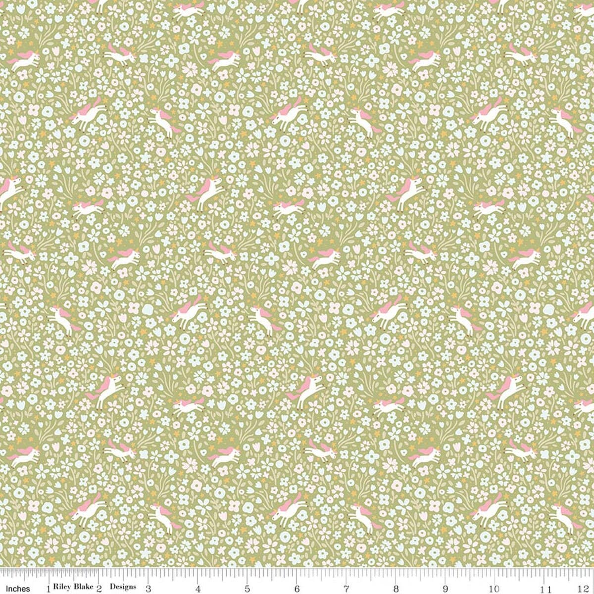 Cotton Fabric, 43"/44" Wide Little Posies in Unicorns Green by Riley Blake Designs
