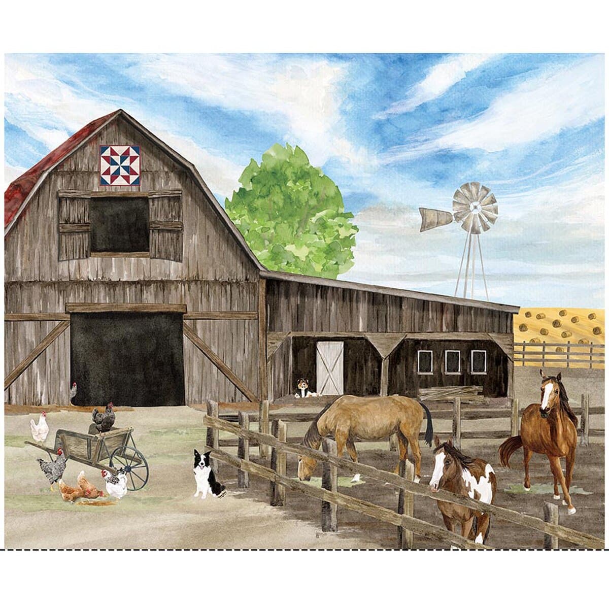 Cotton Fabric, 43"/44" Wide The Homestead in On the Ranch Panel by Riley Blake Designs