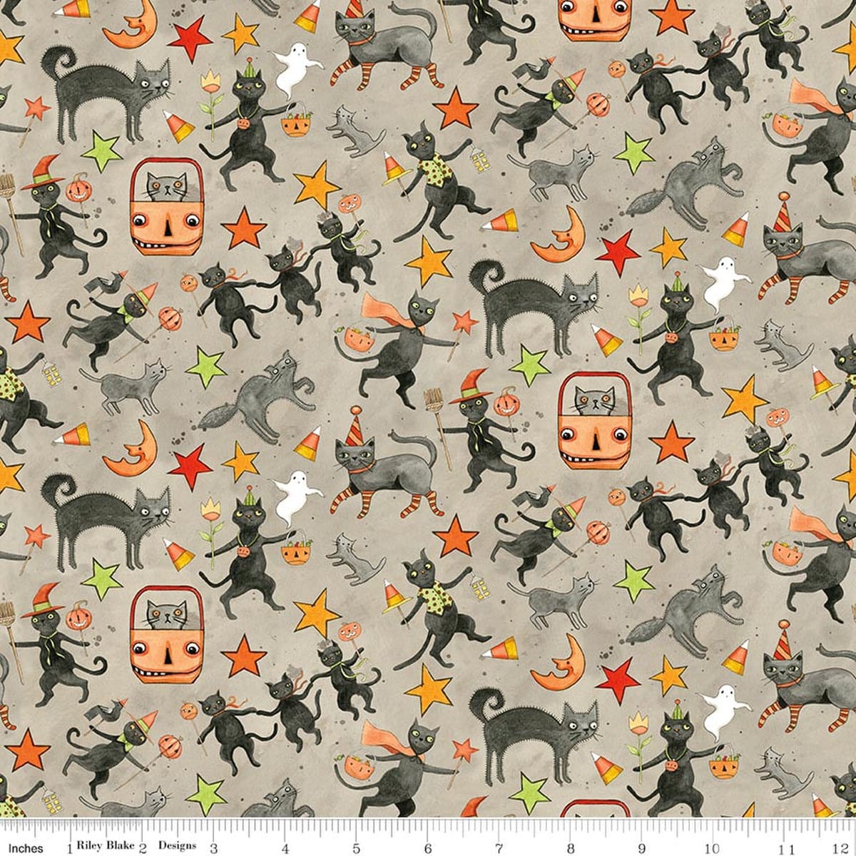 Cotton Fabric, 43"/44" Wide Spooky in Cats Gray by Riley Blake Designs