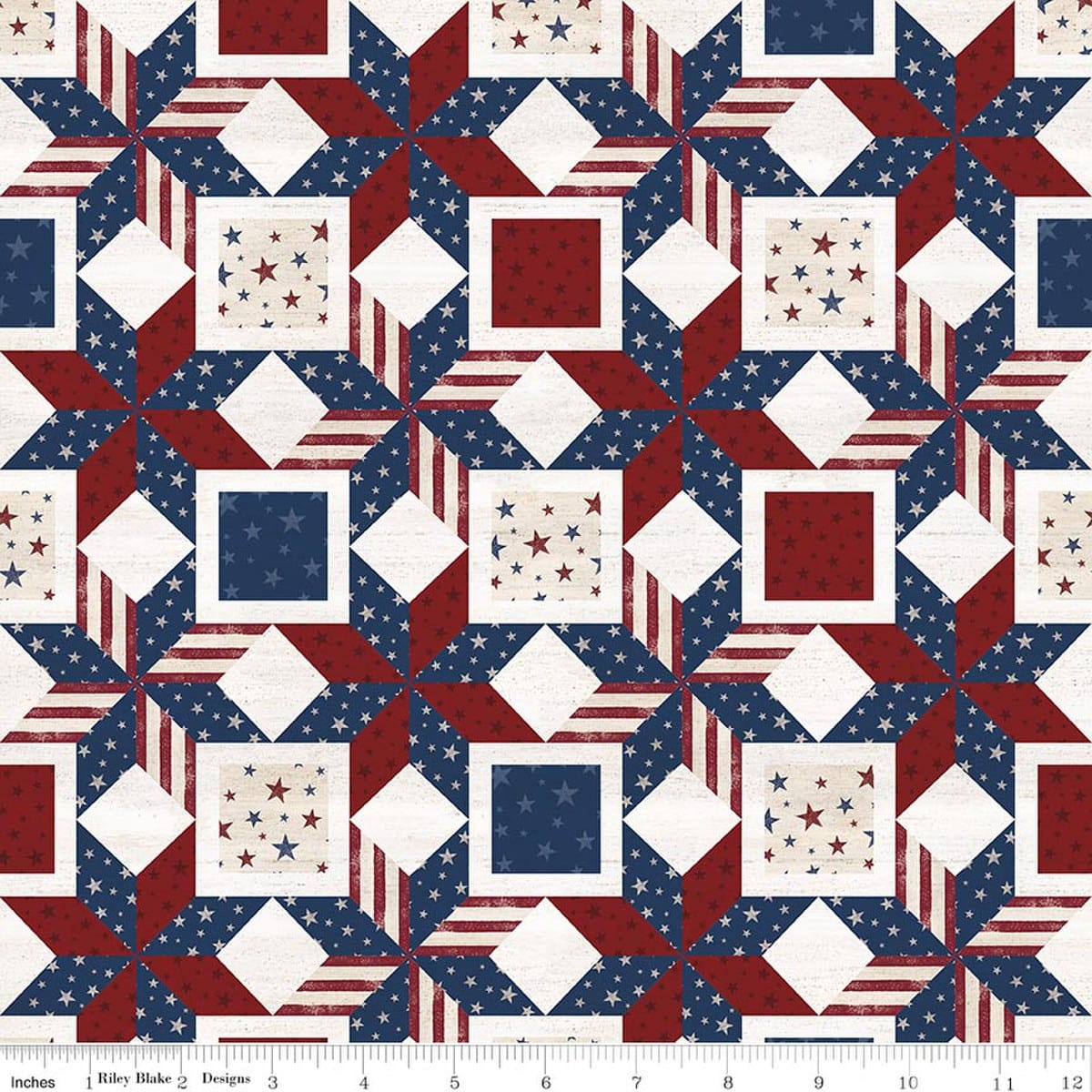 Cotton Fabric, 43"/44" Wide Valor is Never Forgotten in Quilt Blocks Multi by Riley Blake Designs