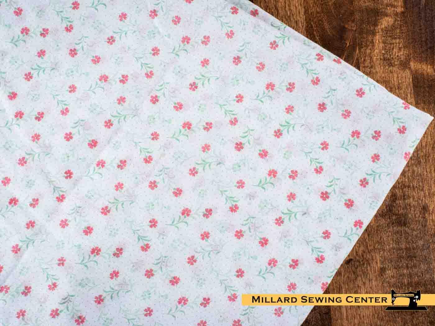 Remnant (Cotton) White & Pink with Floral Print Fabric (23")