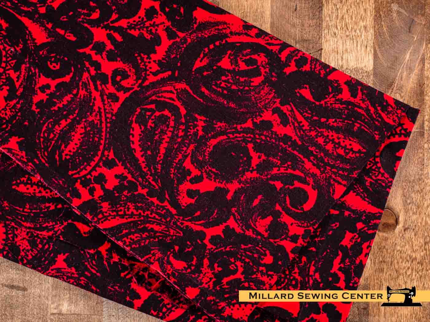 Remnant (Cotton) Black & Red with Paisley Print Fabric (24")