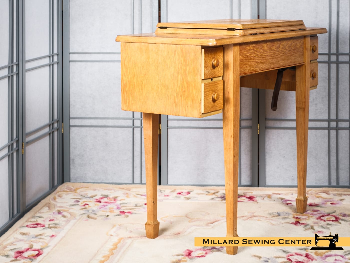Sewing Machine Cabinet for Flat Bed Machines in Blonde, Model 401 By Singer - Image 3