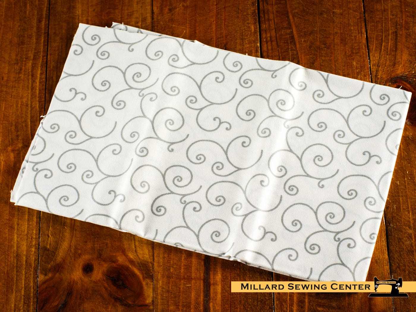 Cotton Fabric, 44″/45″ Wide Kimberbell Basics in White/Grey Scroll by Maywood Studio