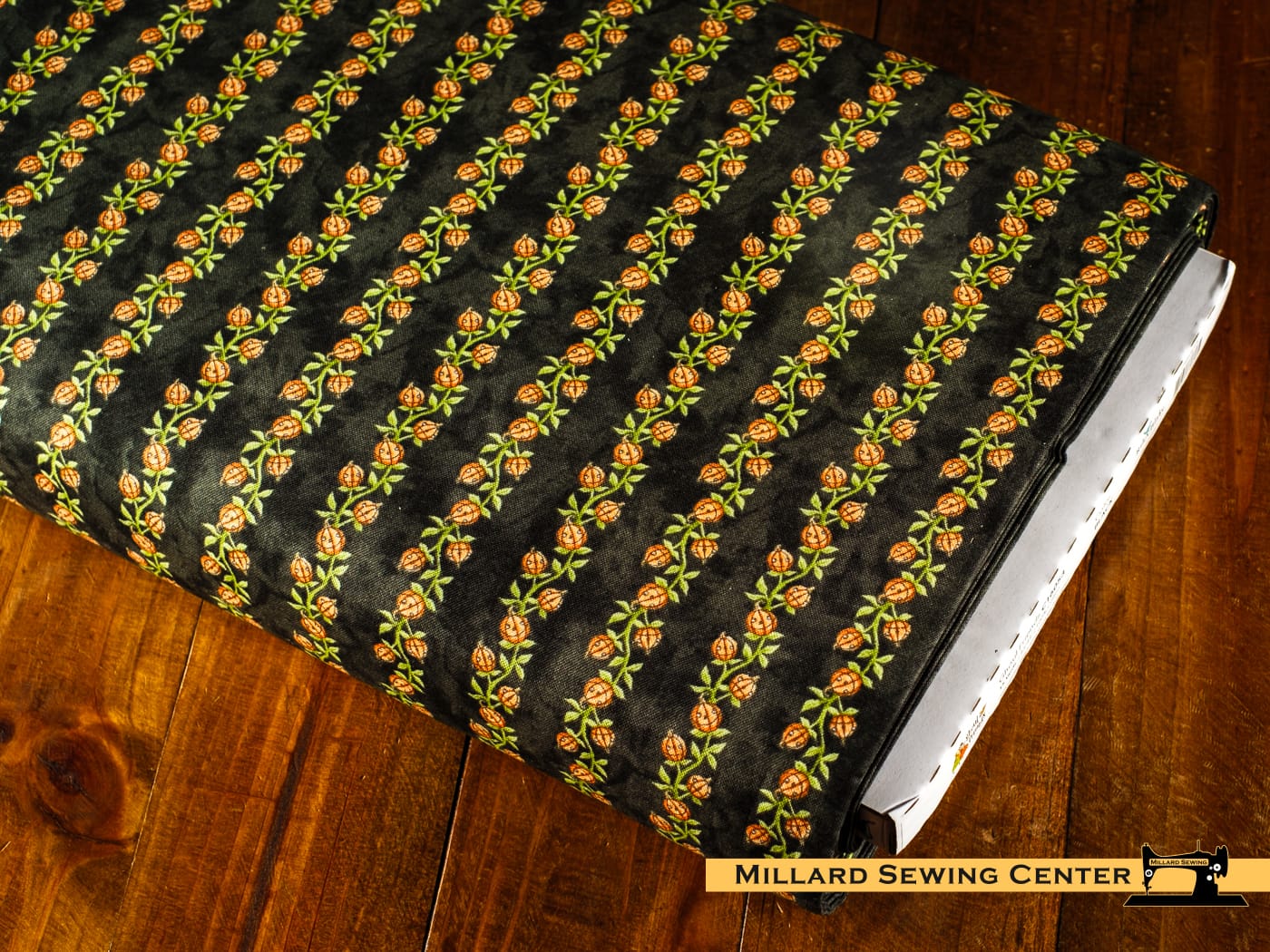 Woven Cotton Fabric, 43"/44" Wide in Ghoul Friends Pumpkin Vine Black Design by Riley Blake Designs
