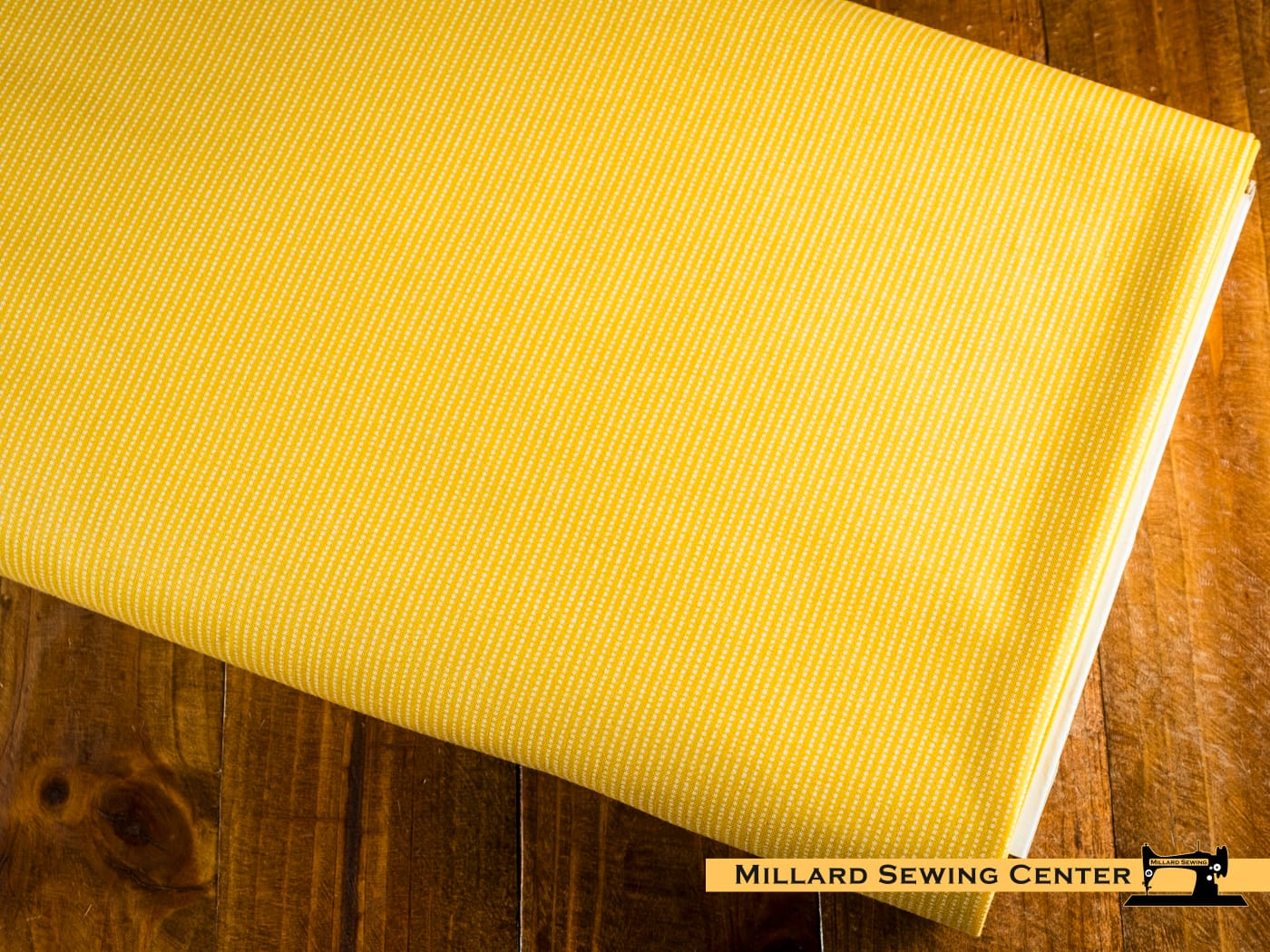 Cotton Fabric, 44″/45″ Wide Kimberbell Basics in Yellow Perforated Stripes by Maywood Studio
