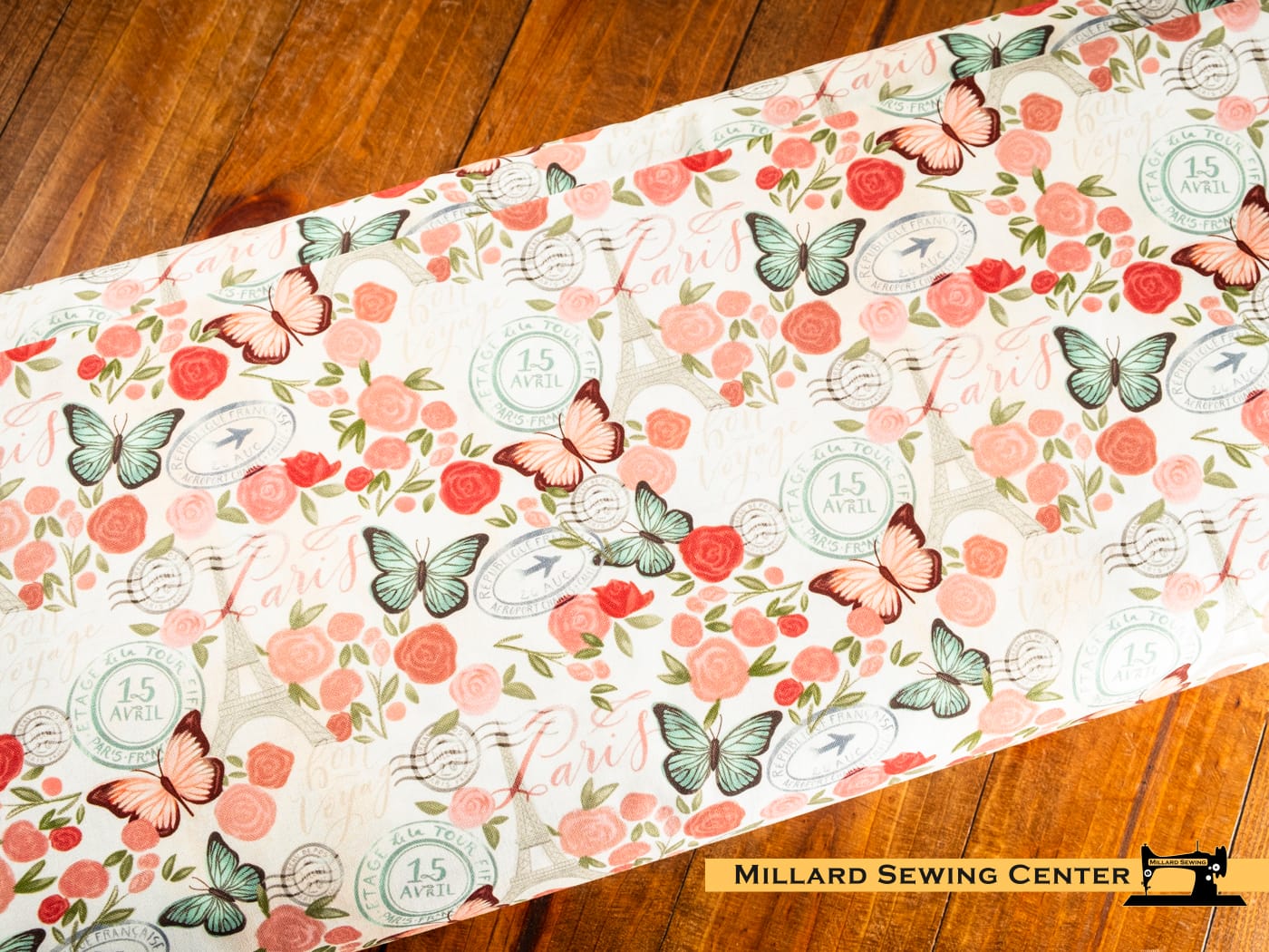 Cotton Fabric, 44" Fleurs & Flutter in Paris Beige by Camelot Fabrics