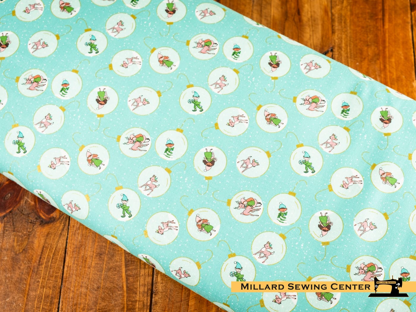 Cotton Fabric, 43"/44" Wide Claus & Co. in Ornaments Blue Sparkle by Riley Blake
