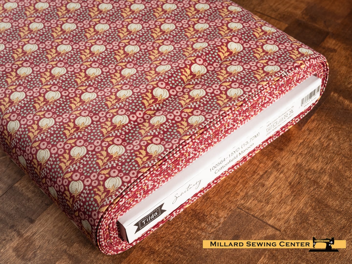 Cotton Fabric, 44" Wide in Cottonfield Maroon by Tilda