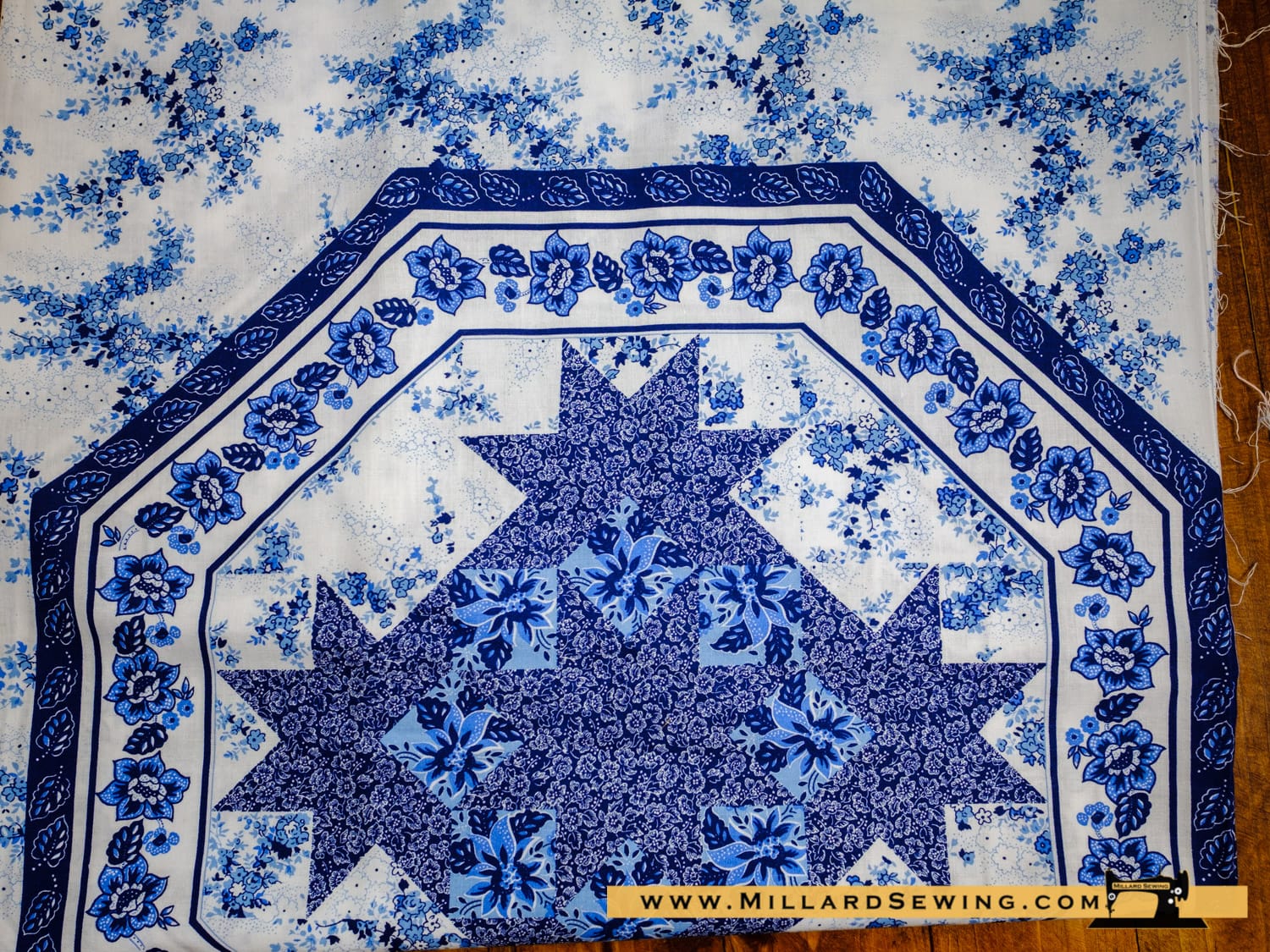 Remnant (Cotton) Blue Floral Hexagon Print (2 yds)