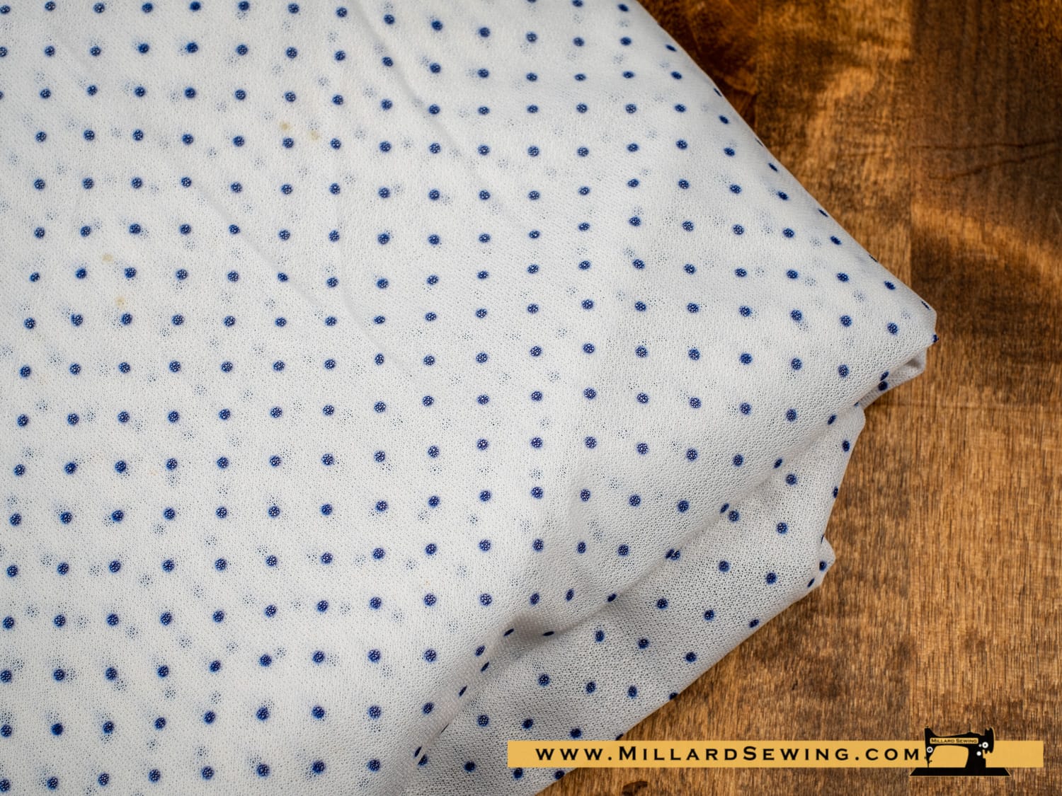 Remnant (Chiffon) White Background with Blue Polka Dots Print (2 yds)