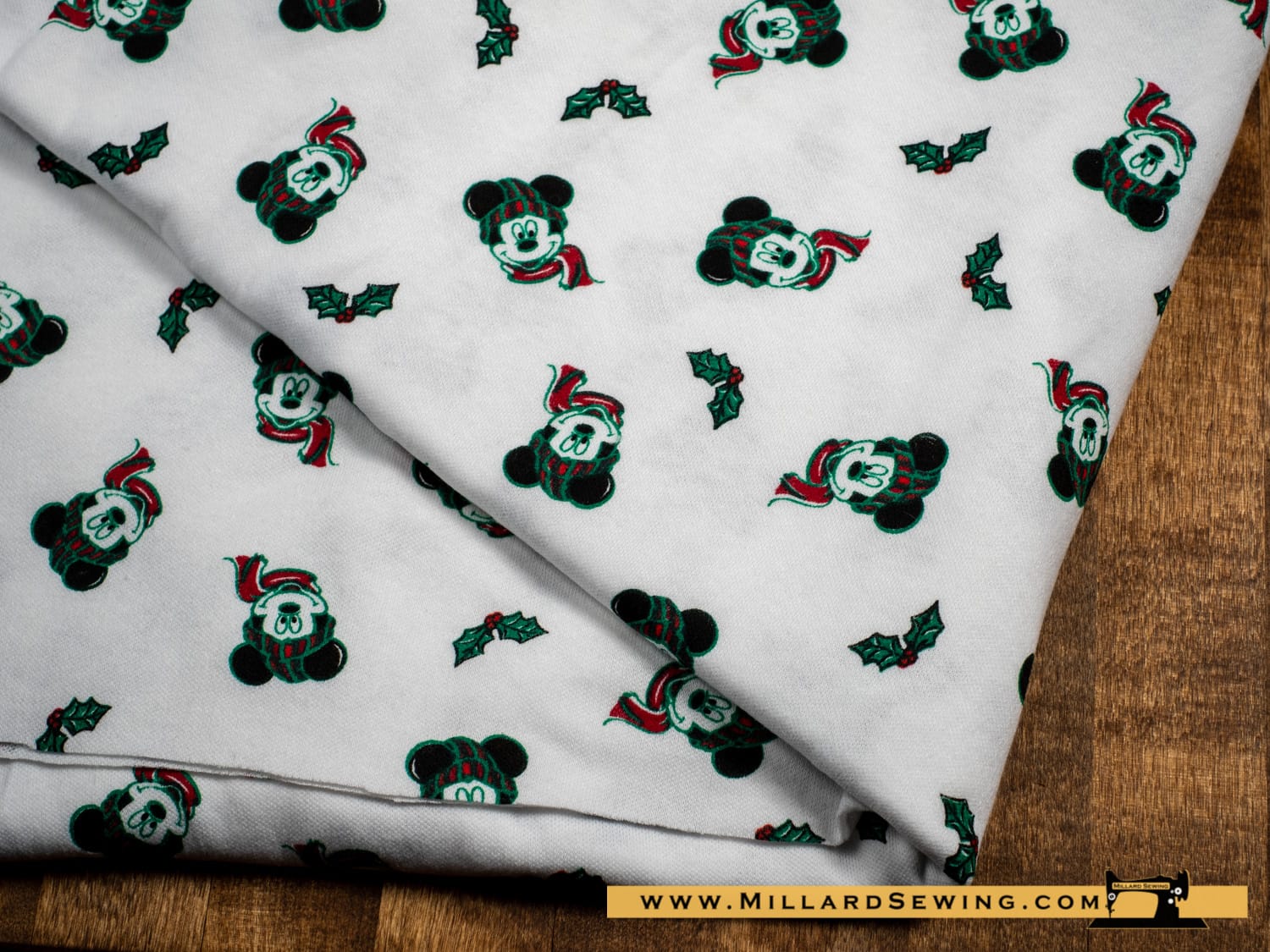 Remnant (Cotton) Mickey Mouse Christmas Knit Fabric (1-1/3 yds)