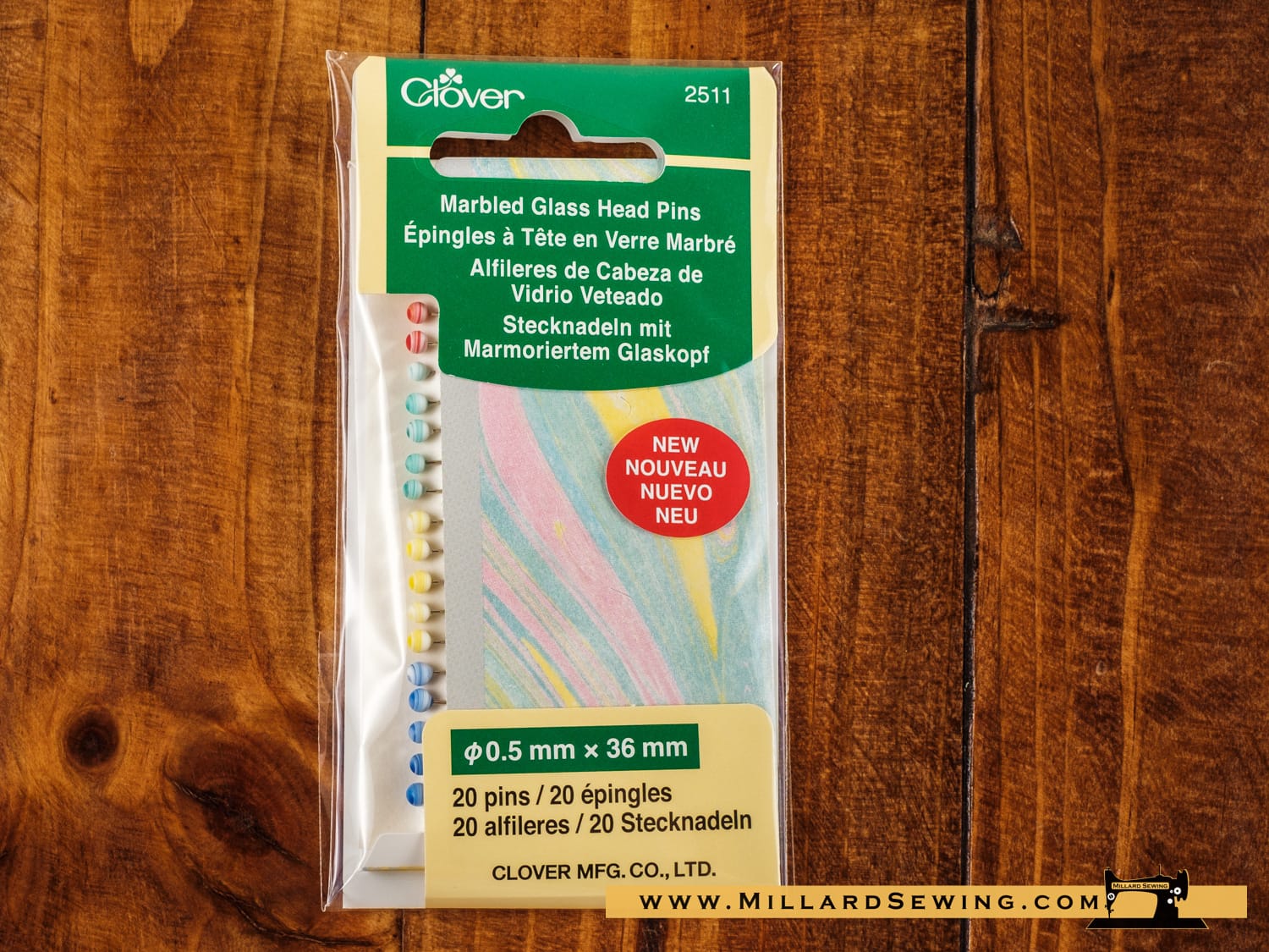 Pins, Glass Head, Marbled by Clover