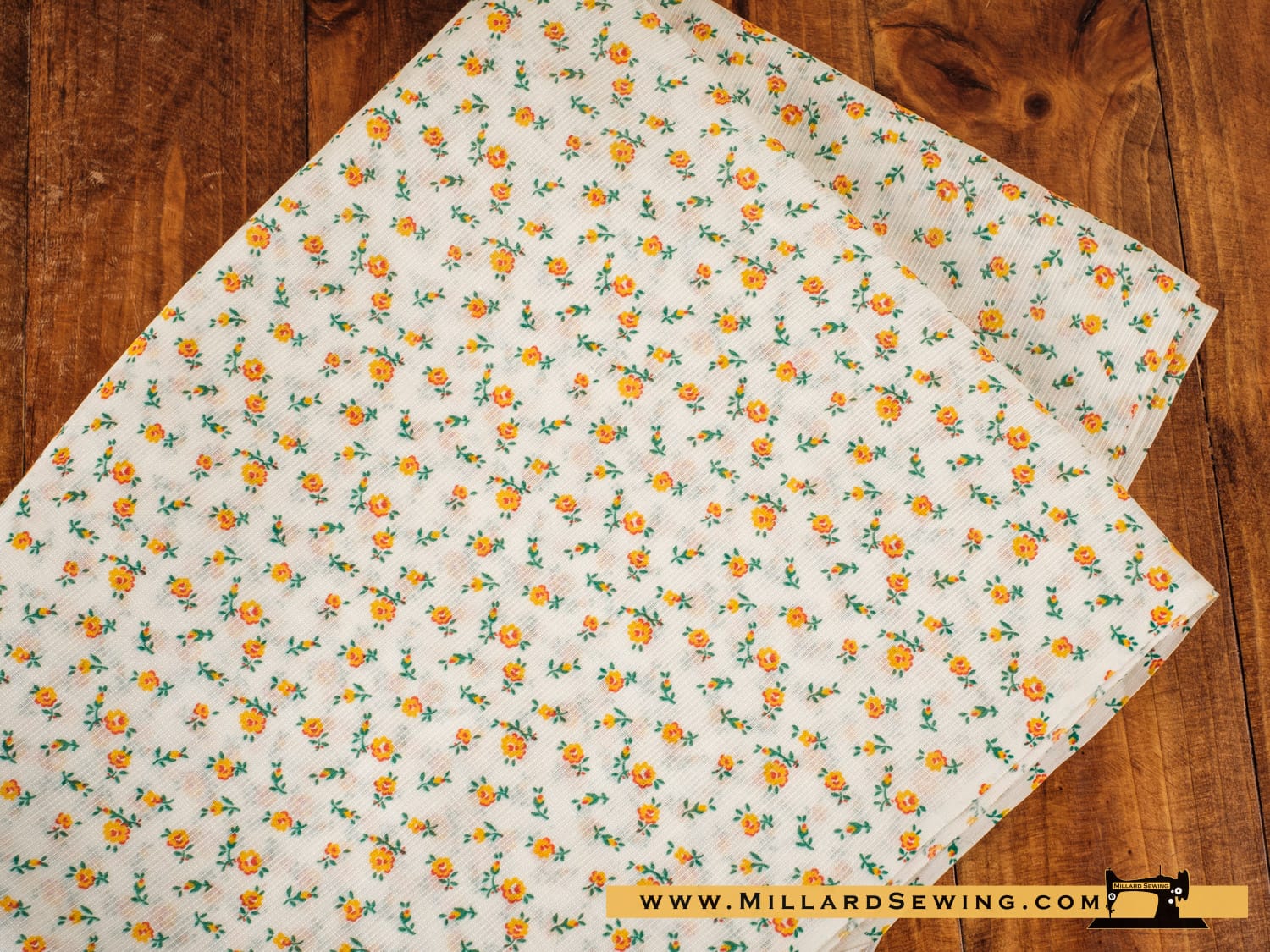 Remnant (Cotton) Sheer White with Yellow Flowers