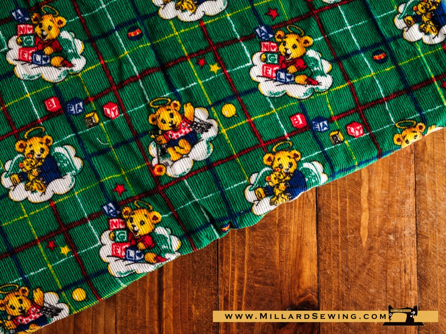 Remnant (Cotton) Vintage Green Corduroy with Bears