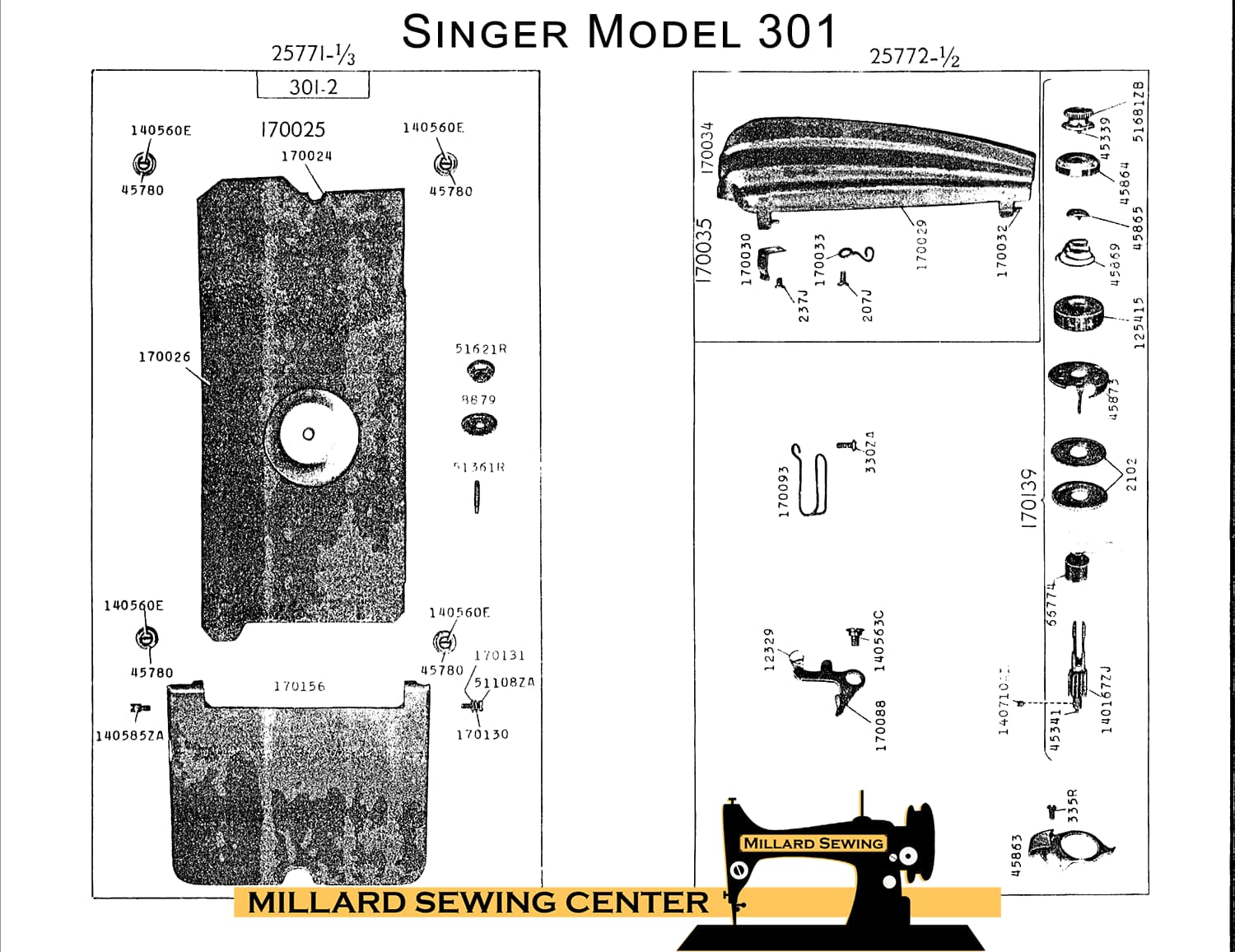 Bed Extension, Long for Singer Model 301 Sewing Machines