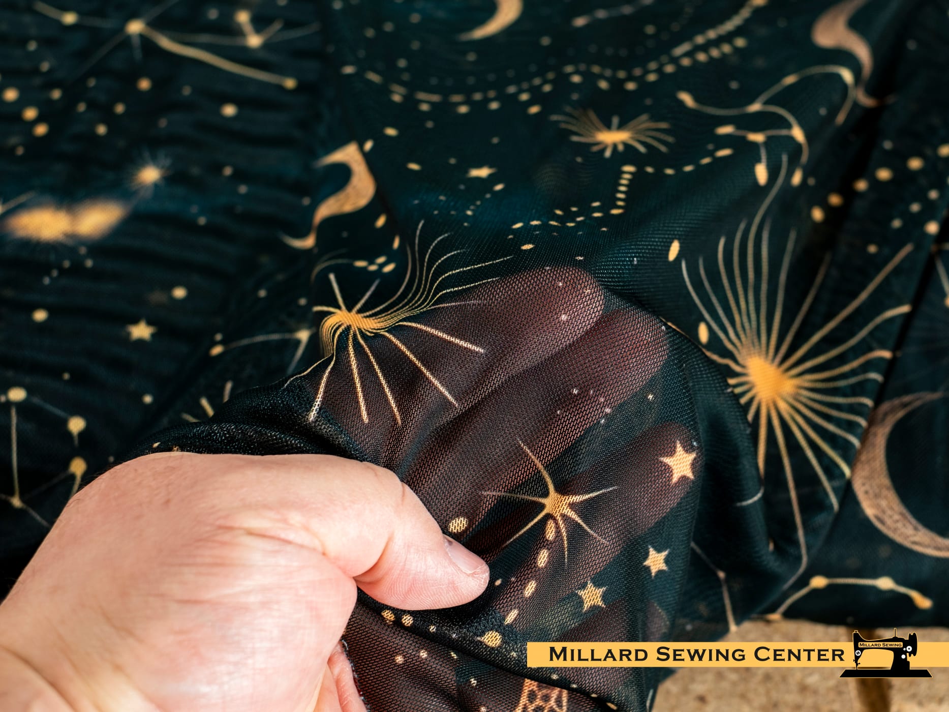 Apparel Fabric, 58/60" Mesh in Celestial Black by Riley Blake Designs