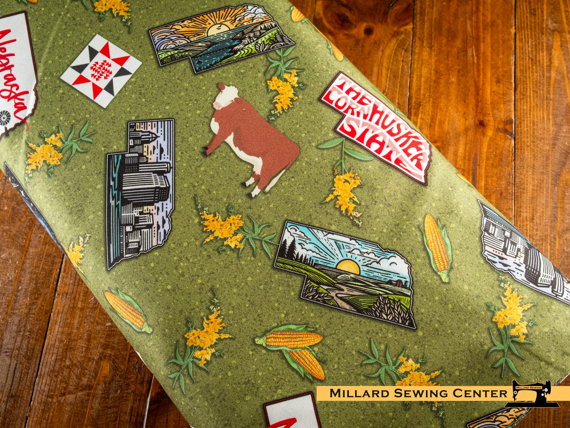 Cotton Fabric, 44" NIFS Custom Print in Nebraska by Patrick Lose for Northcott Fabrics