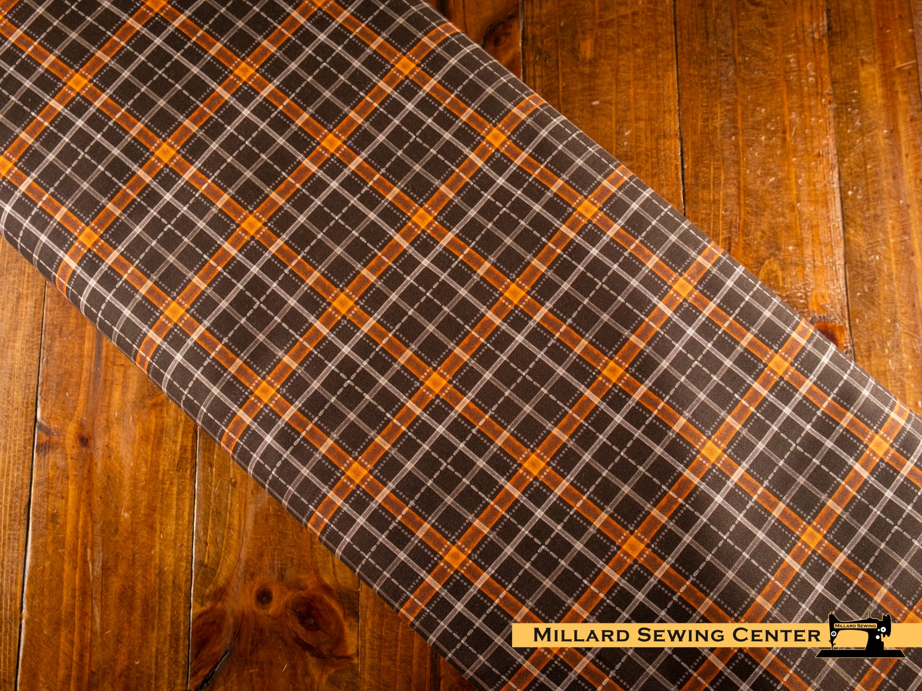 Cotton Fabric, 44" Pumpkins and Paws Collection in Harvest Plaid Charcoal by Camelot Fabrics