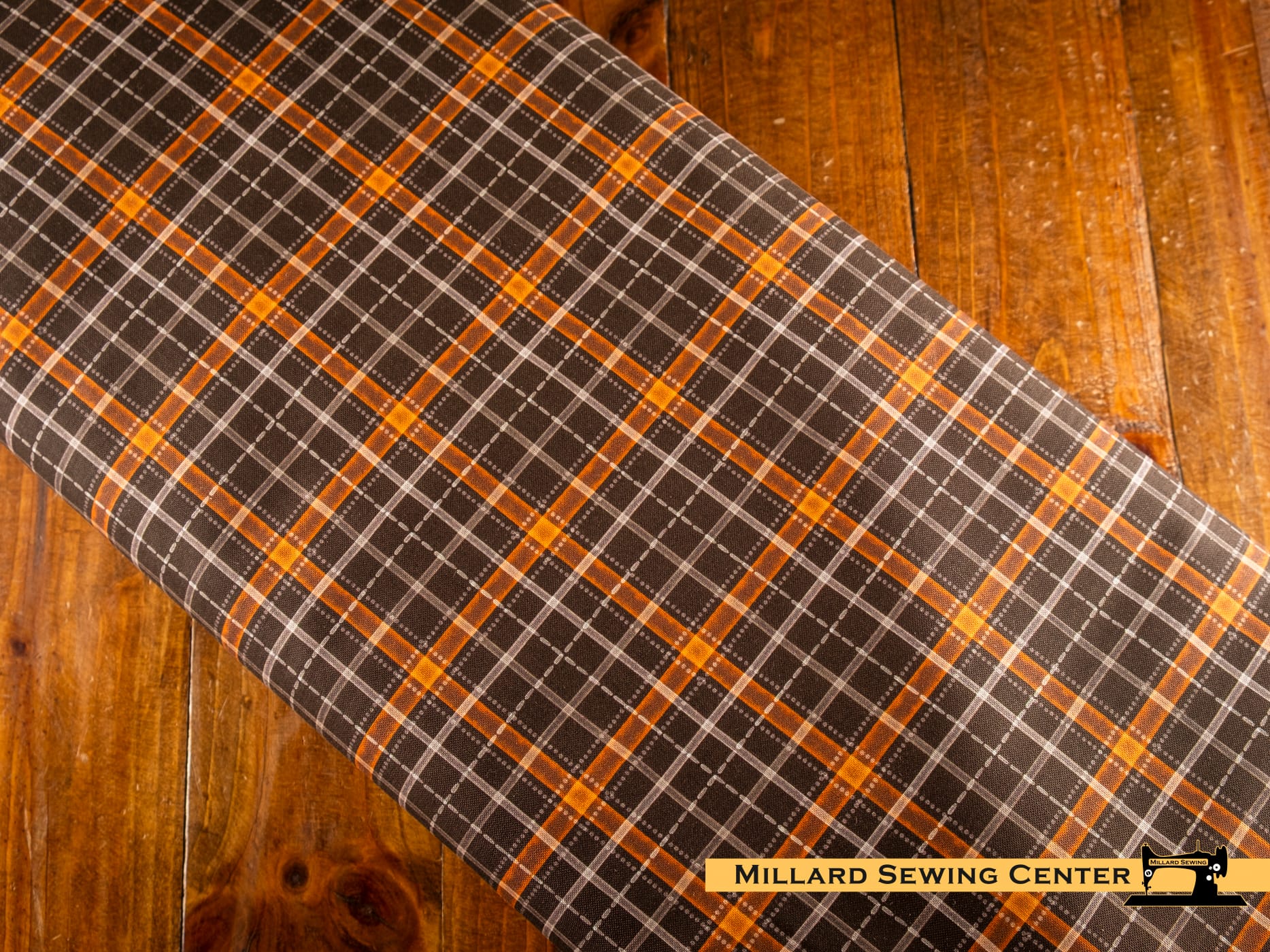 Cotton Fabric, 44" Pumpkins and Paws Collection in Harvest Plaid Charcoal by Camelot Fabrics - Image 2