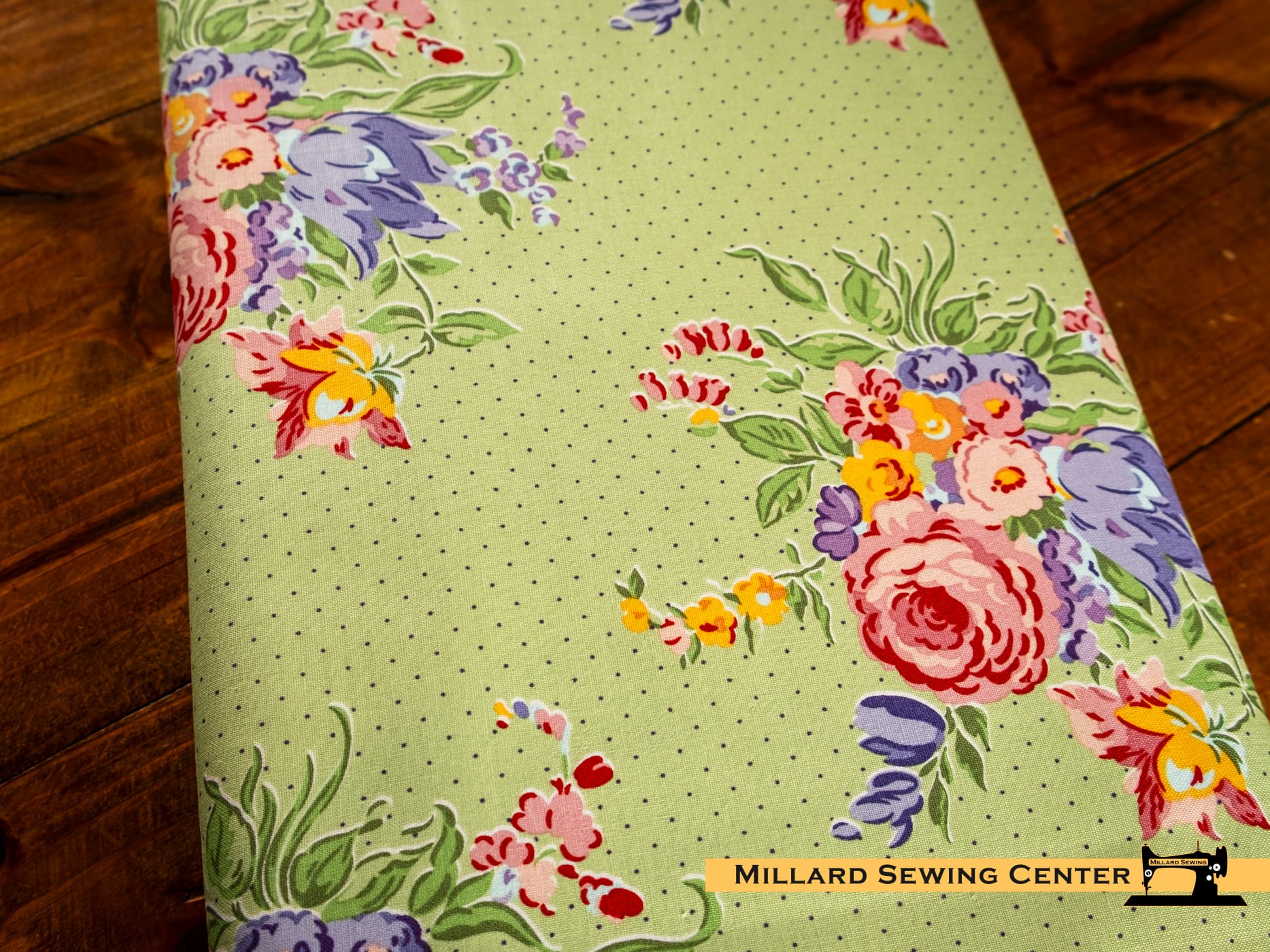 Cotton Fabric, 43"/44" Wide Dear Sweethearts in Floral Pindot Green by Riley Blake Designs