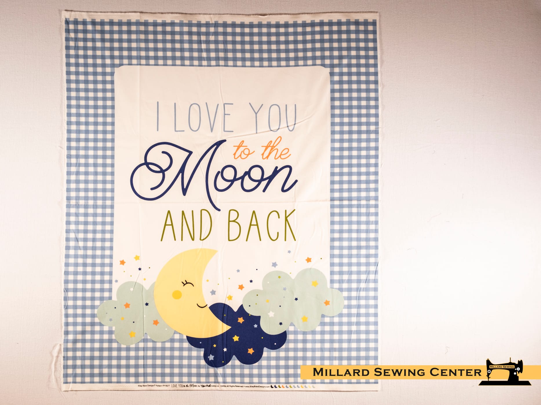 Cotton Fabric, 43"/44" Wide Flannel Love You to the Moon and Back in Panel Blue by Riley Blake Designs