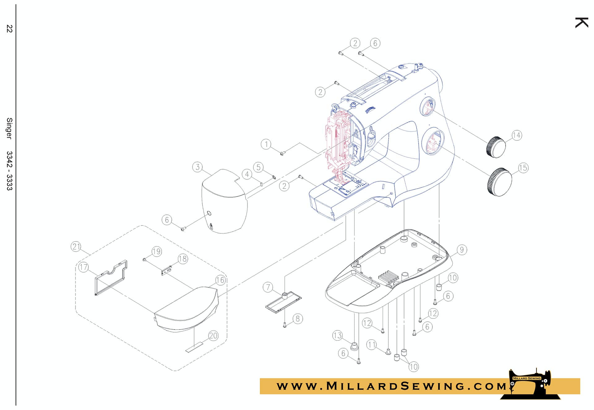 Bed Cover with Set Screw Model Singer 3342 Fashion Mate