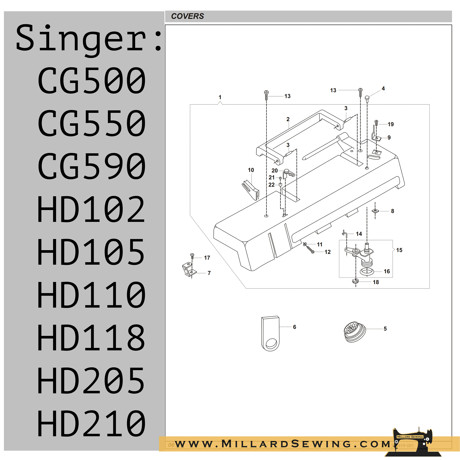 Arm Top Cover for Singer CG590 Sewing Machines