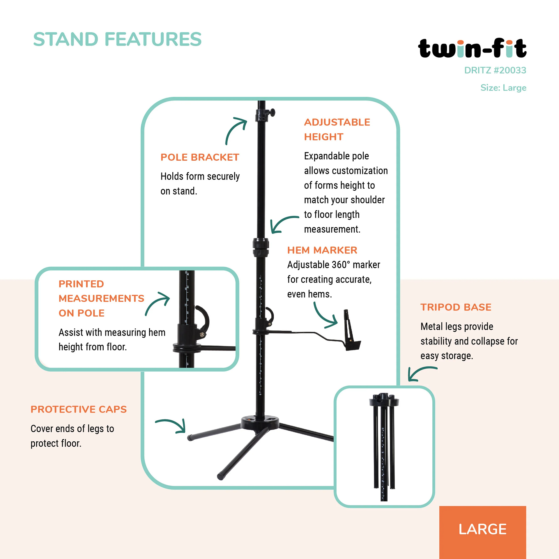 Dress Form, Adjustable Adult Sizes Petite to Full Figure Twin Fit Design by Dritz - Image 12