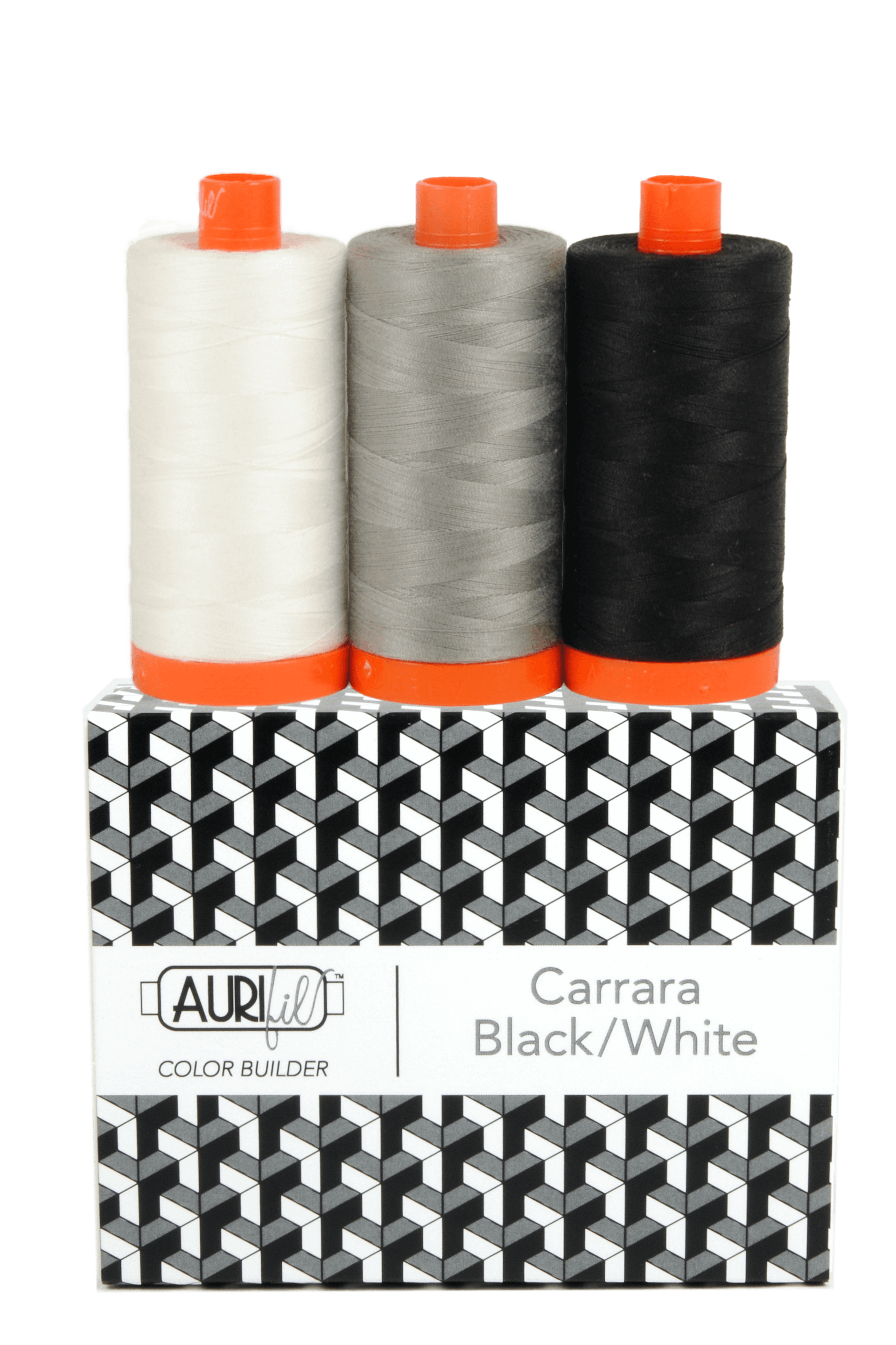 Color Builder 3 Piece Set, 50wt Cotton in Carrara Black White by Aurifil - Image 2