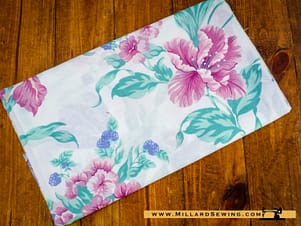 Remnant (Cotton) White Fabric with Pink & Turquoise Floral Print Fabric (1 yd)