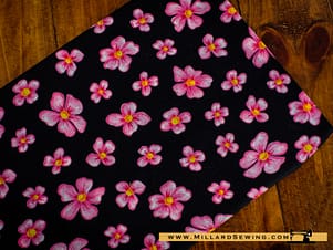 Remnant (Cotton) Black with Pink Flower Fabric (22-1/2"L)