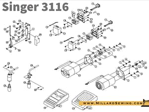Electric Motor Assembly with Switch Assembly for Singer, Juki, & Pfaff Sewing Machines