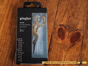 Scissors, 3.5" Embroidery Stork Style with Gold-Handle & Leather Sheath by Gingher