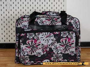 Portable Canvas Sewing Machine Carrying Case Bag, Black with Hibiscus Flowers by Janome