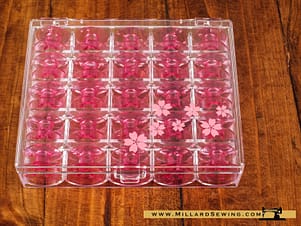 Bobbin Box, Blue, Pink or Red with Twenty Five 15 Class Bobbins by Janome