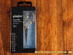 Scissors, 3.5" Embroidery W/ Epaulette Gold Handles & Leather Sheath by Gingher