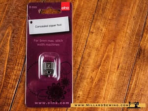 Zipper Foot, Concealed for Janome/New Home & Elna Sewing Machines with 9mm ZigZag Width